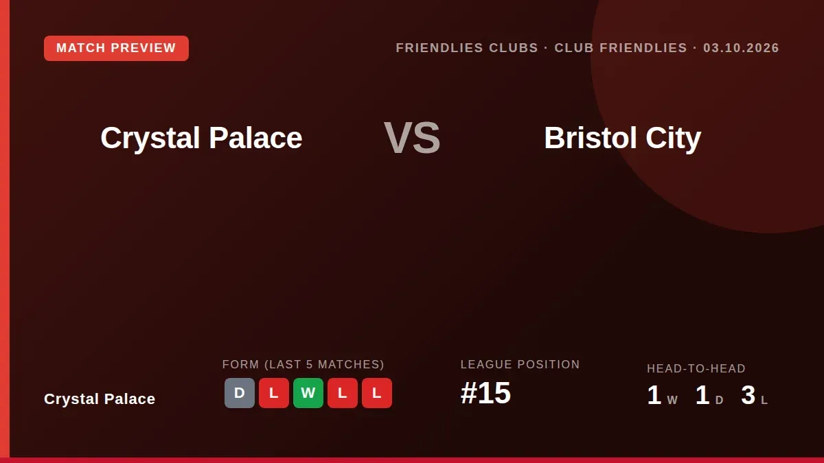 Crystal Palace conclude their pre-season preparations with a home friendly against Championship club Bristol City