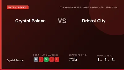 Crystal Palace conclude their pre-season preparations with a home friendly against Championship club Bristol City